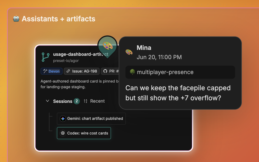 Multiplayer presence with comments on a branch card