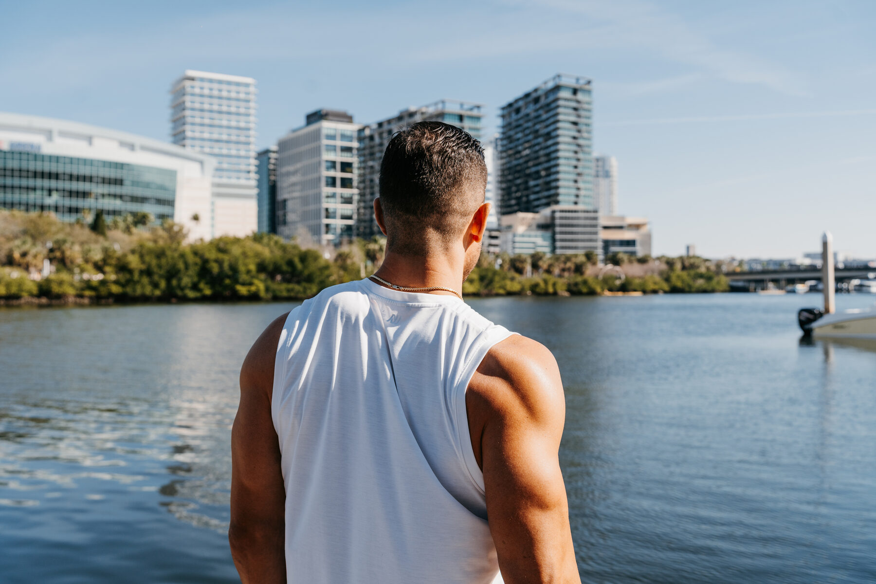 Chad Panton looking out at the Tampa skyline