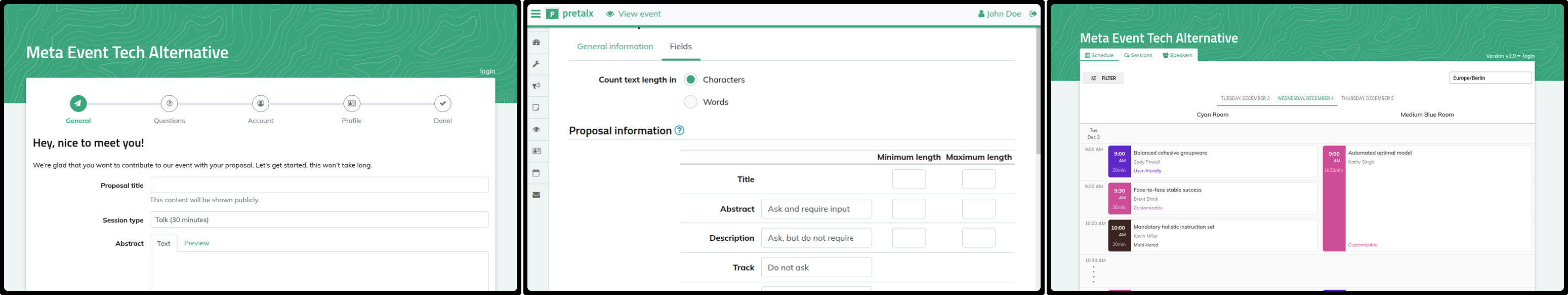 Screenshots of pretalx pages