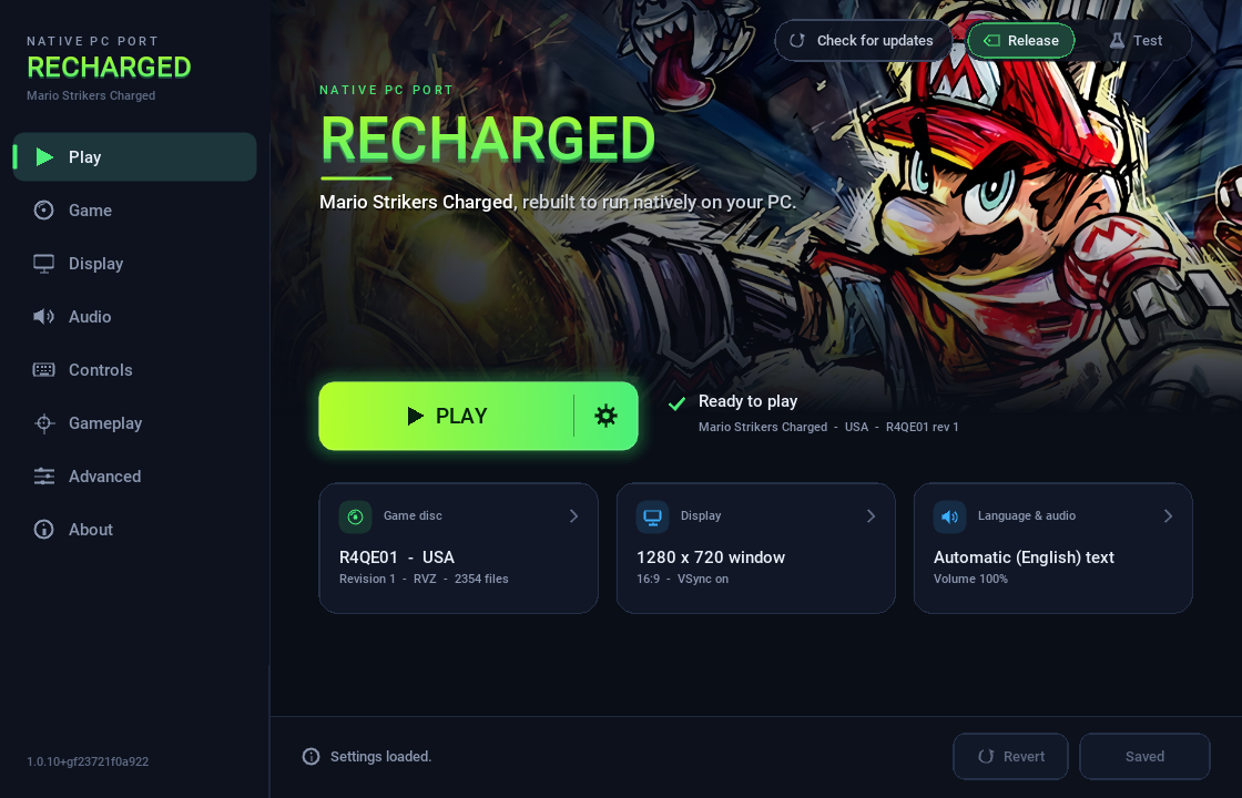 The Recharged launcher, with the disc checked and ready to play