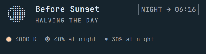 The heading, with what the day is doing in the corner and the temperature, the dim and the volume beneath it