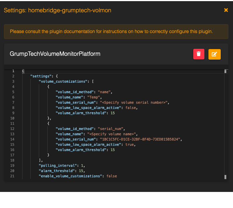 Configuration Settings JSON