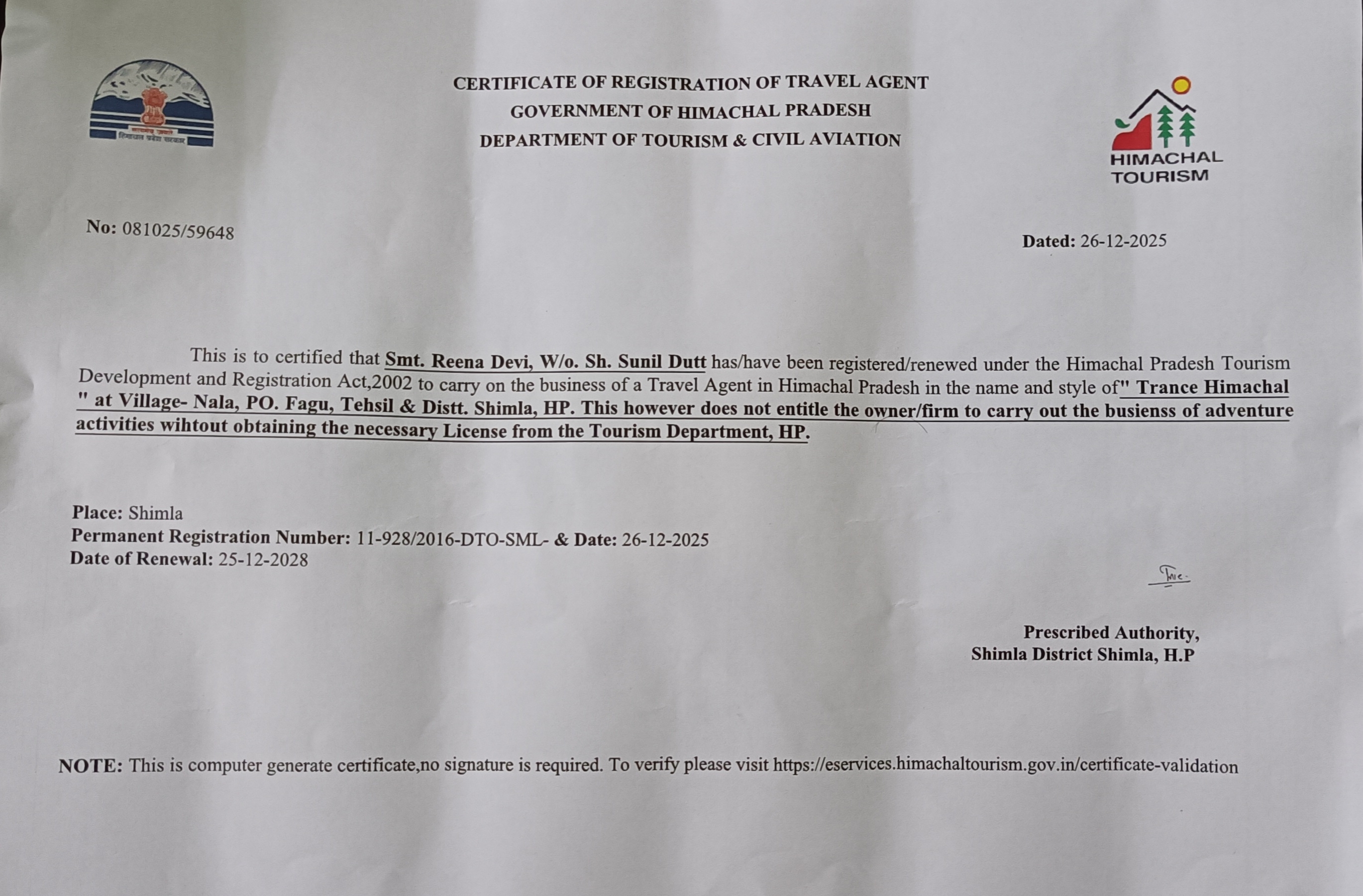 Certificate of Registration