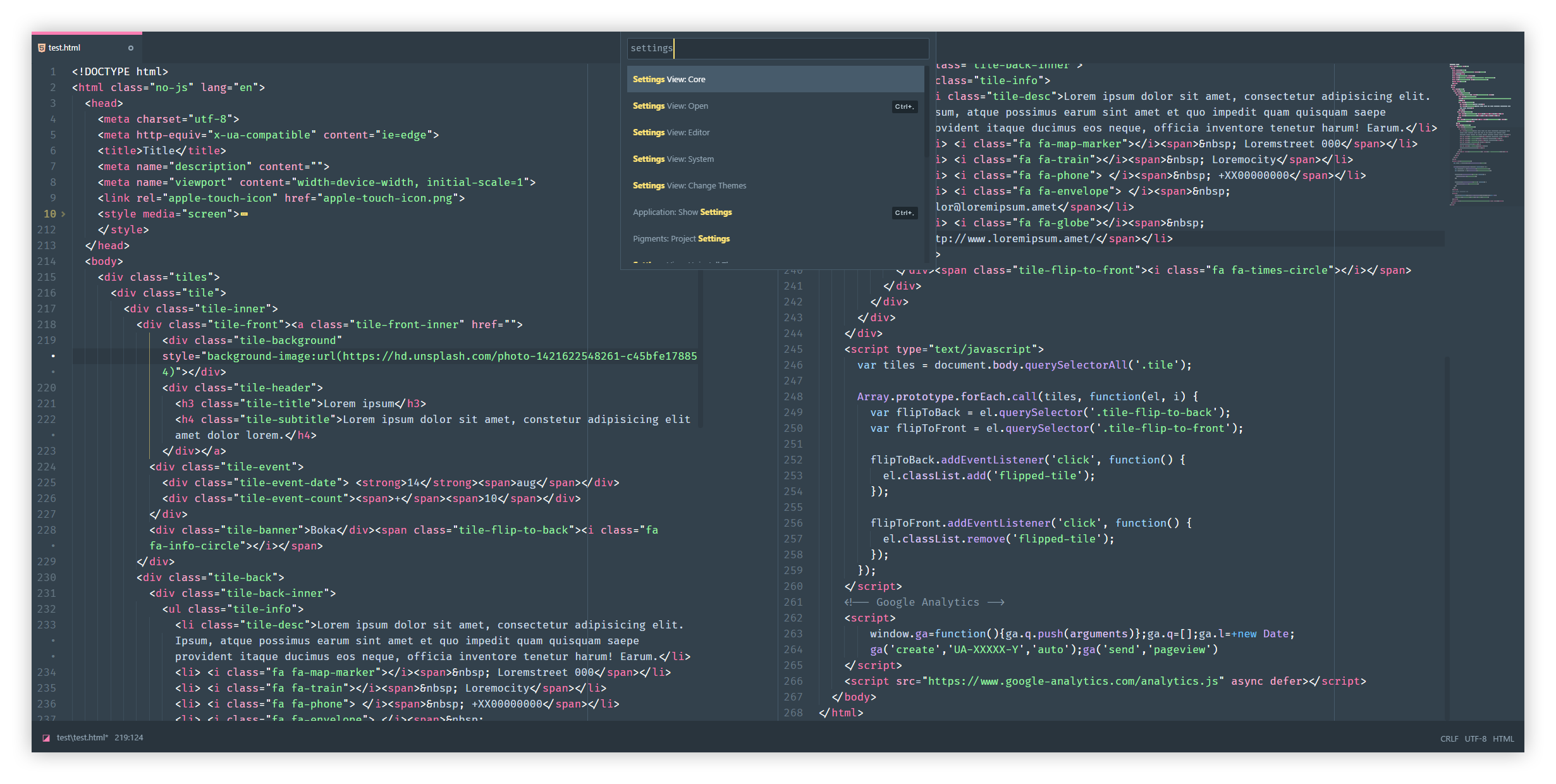 Screenshot of Atom showing HTML syntax.