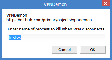Enter a target process to kill upon VPN disconnect