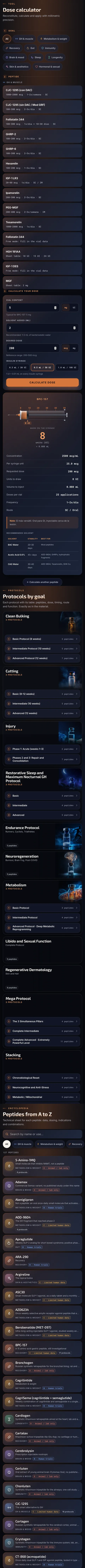 The Prime Physique web app: dose calculator, protocols by goal and the encyclopedia of 127 peptides