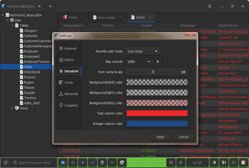 Kangaroo setting dialog with dark theme