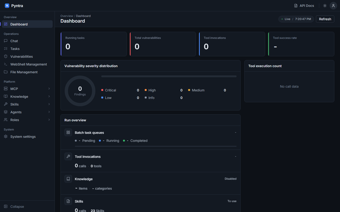 Dashboard, dark theme