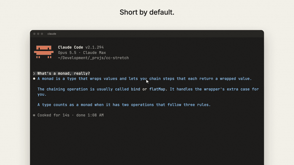 A reply in Claude Code growing in place as phrases are clicked
