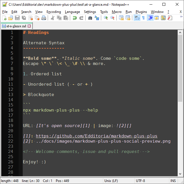 Markdown in Zenburn Theme of Notepad++