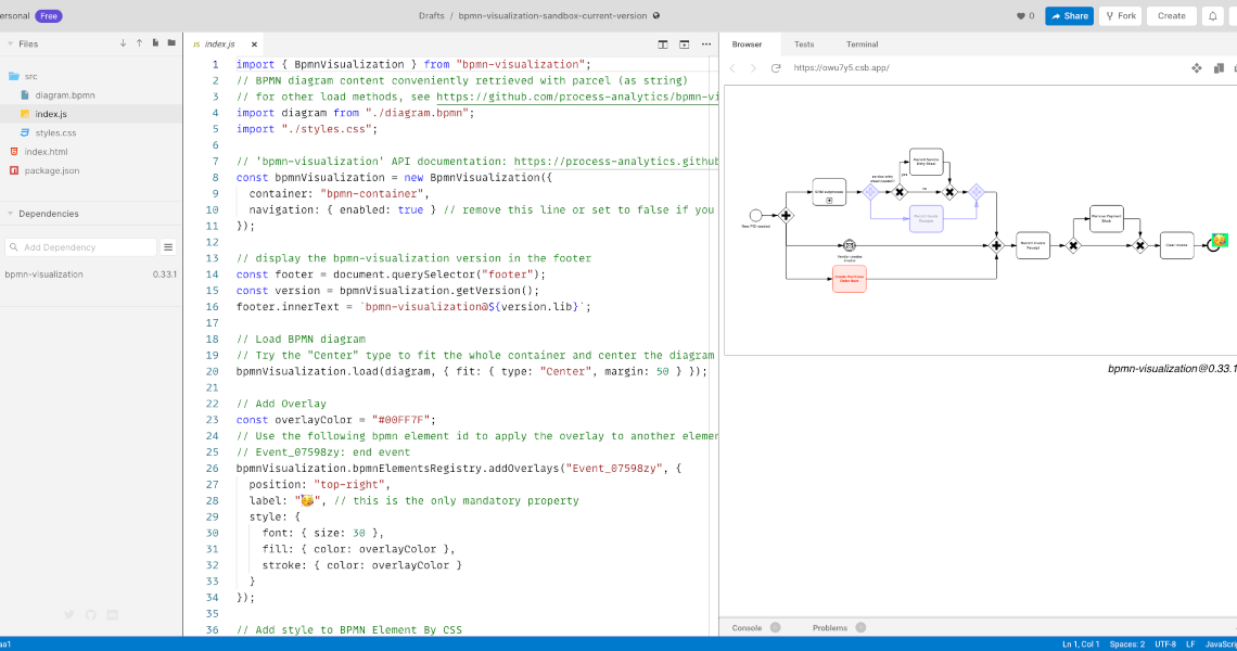 bpmn-visualization JavaScript usage with CodeSandbox