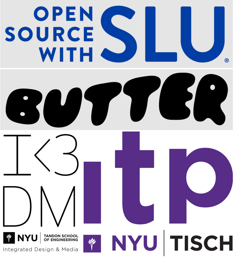 Image description: a collage of logo for open source with SLY, BUTTER, NYU IDM and NYU ITP.