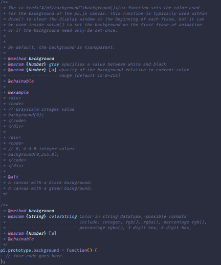 Image showing inline documentation example for methods