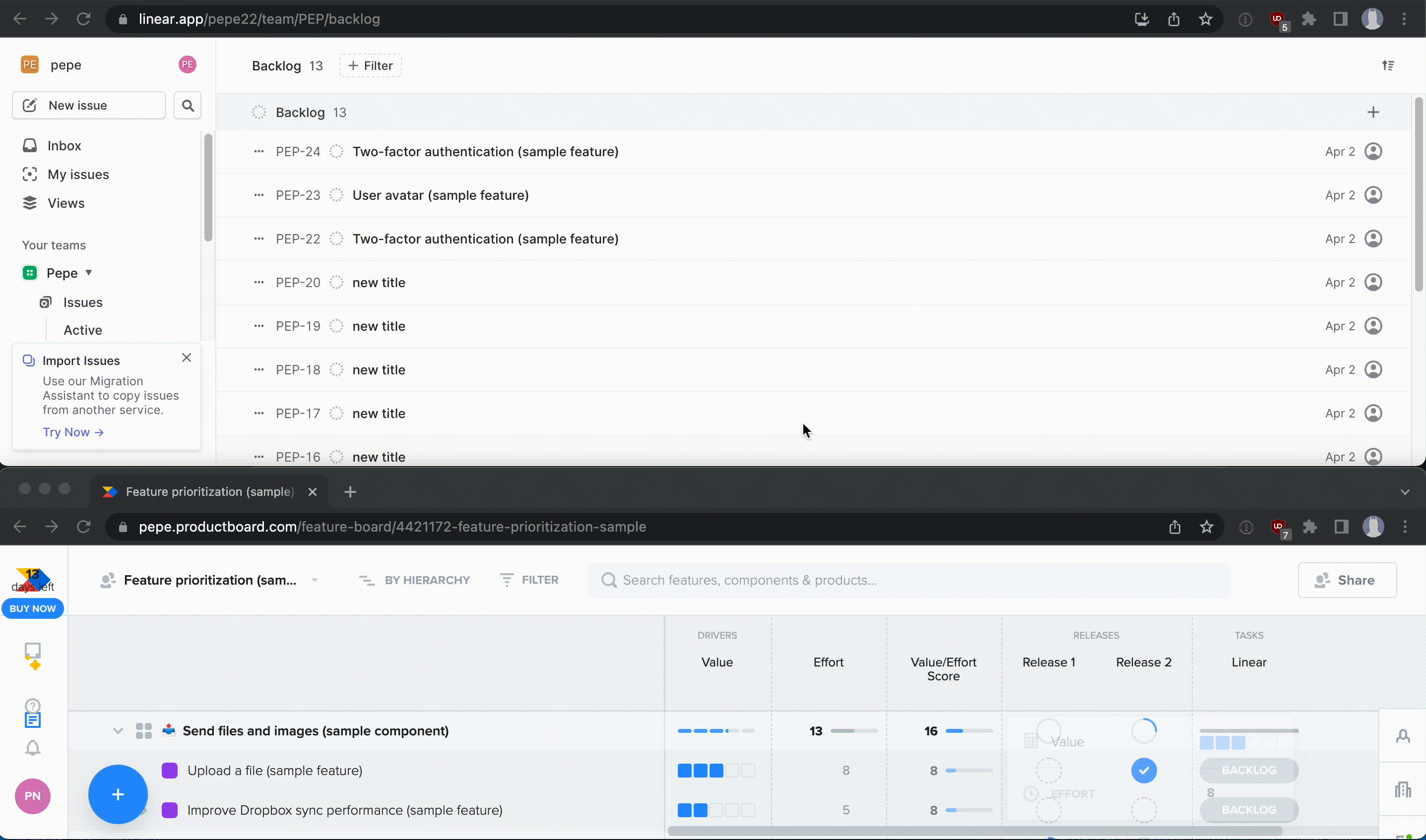 Demo of 2-way status sync