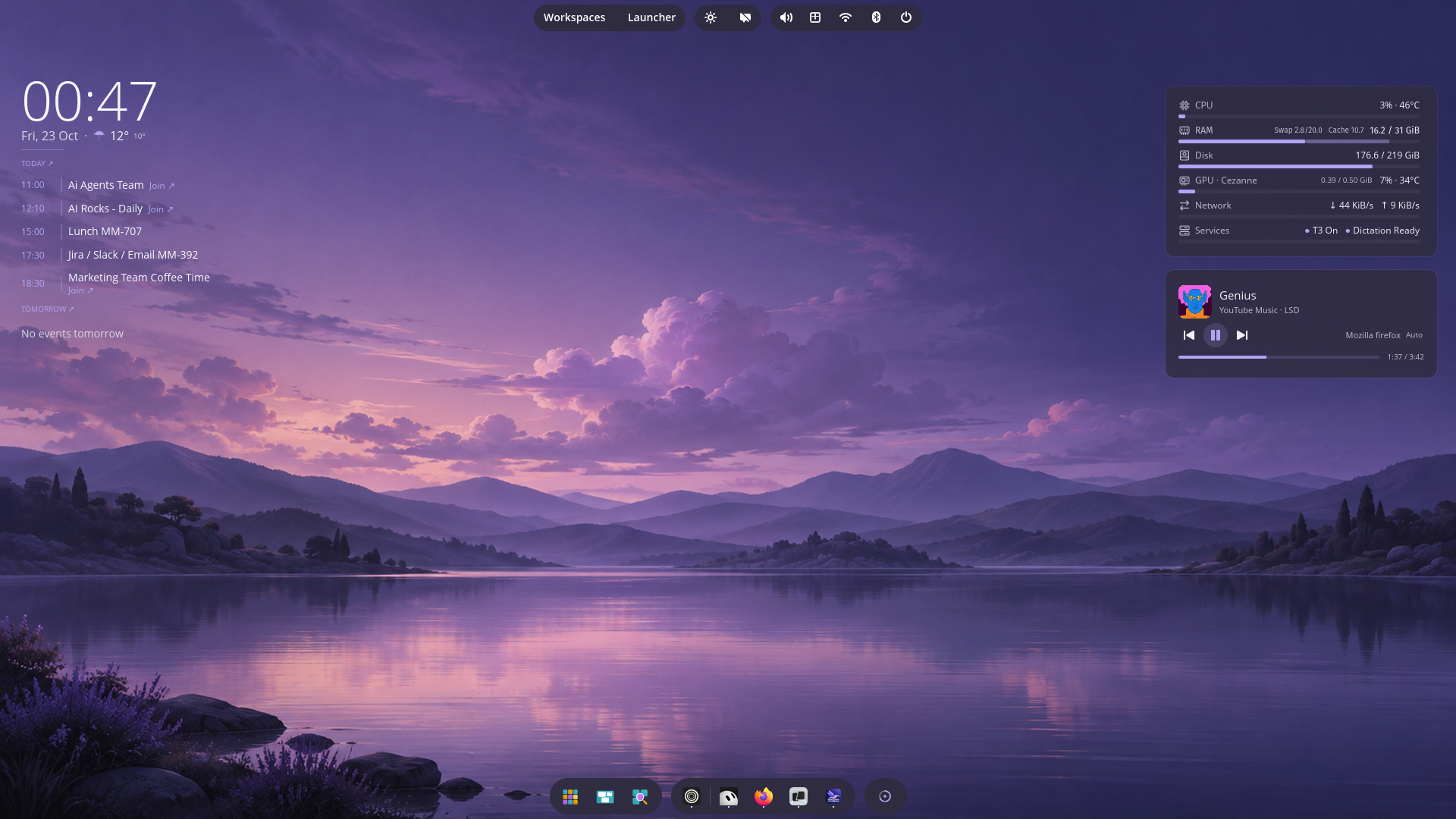 Halcyon desktop with coordinated widgets and optional Islands