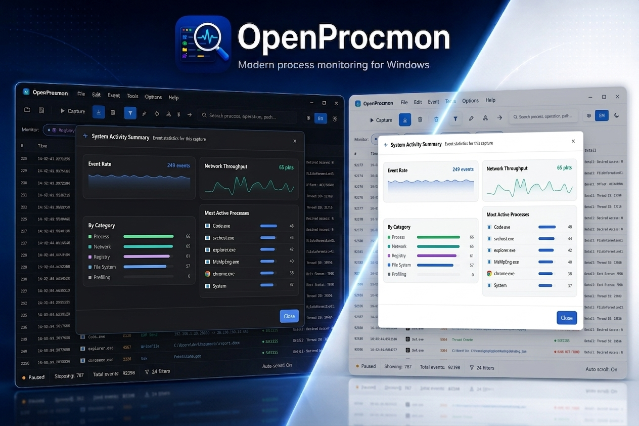OpenProcMon process activity summary