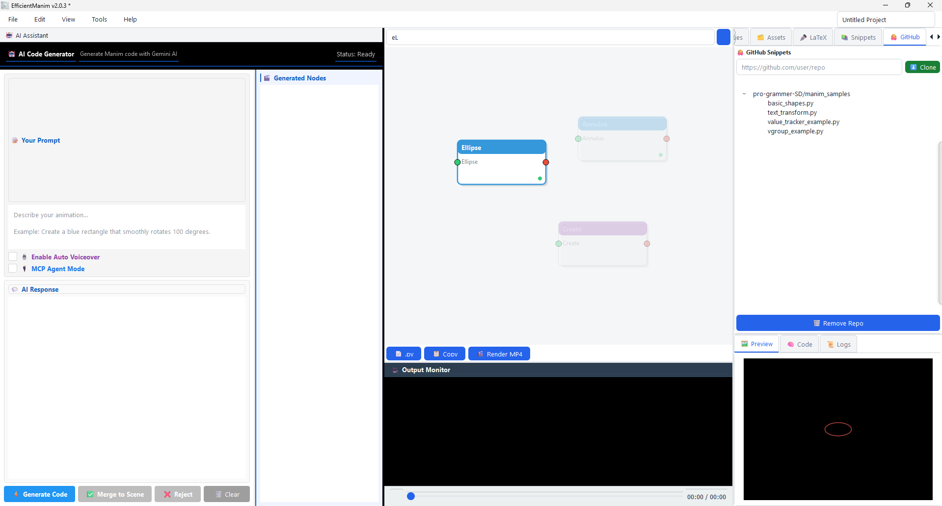 GitHub snippets panel