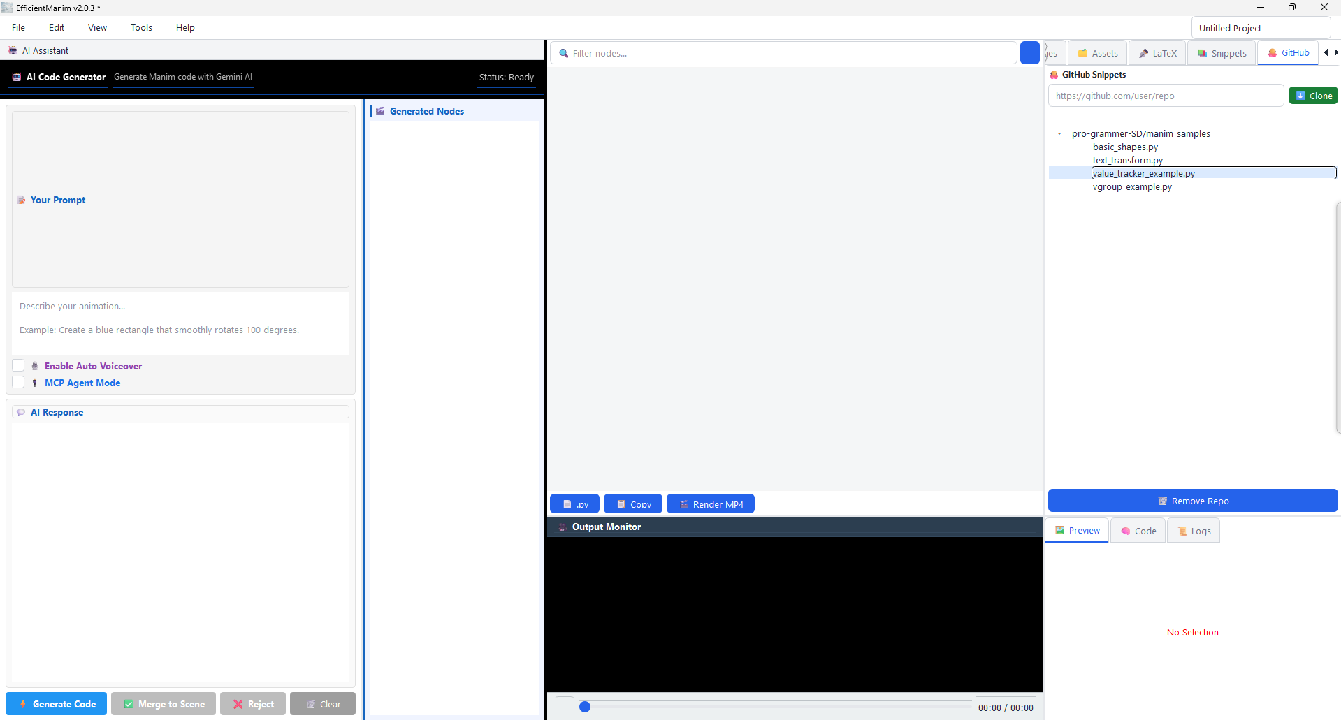 Selecting a GitHub snippet