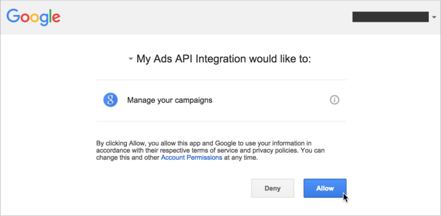 Google Ads API consent screen