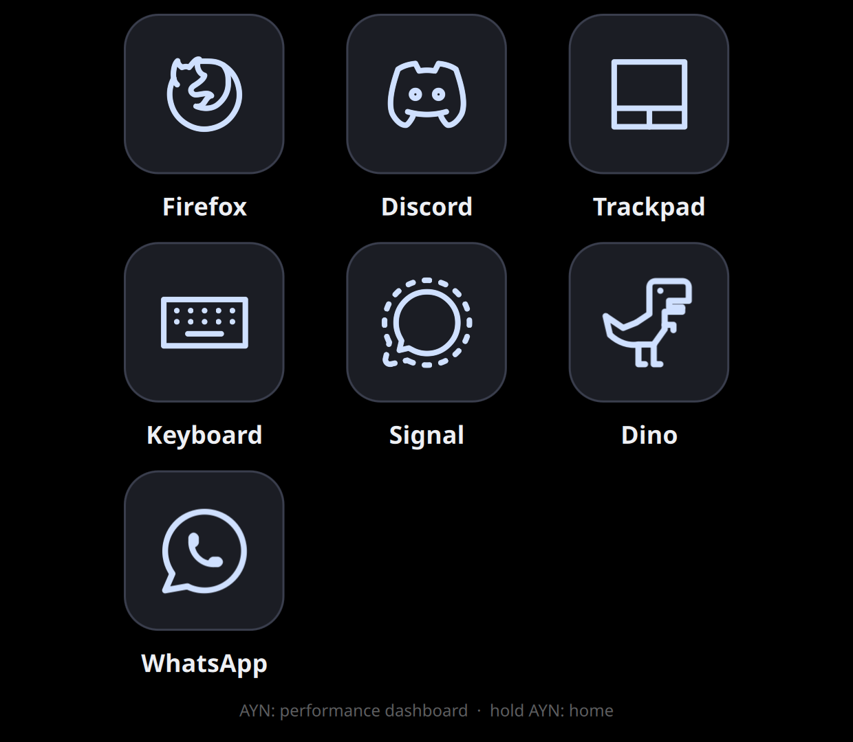 The home screen on an AYN Thor with the WhatsApp web app installed