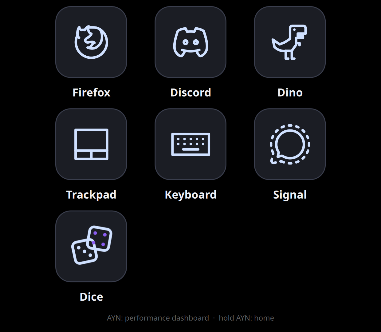 Barry Launcher on an AYN Thor's bottom screen, with the Dice app installed