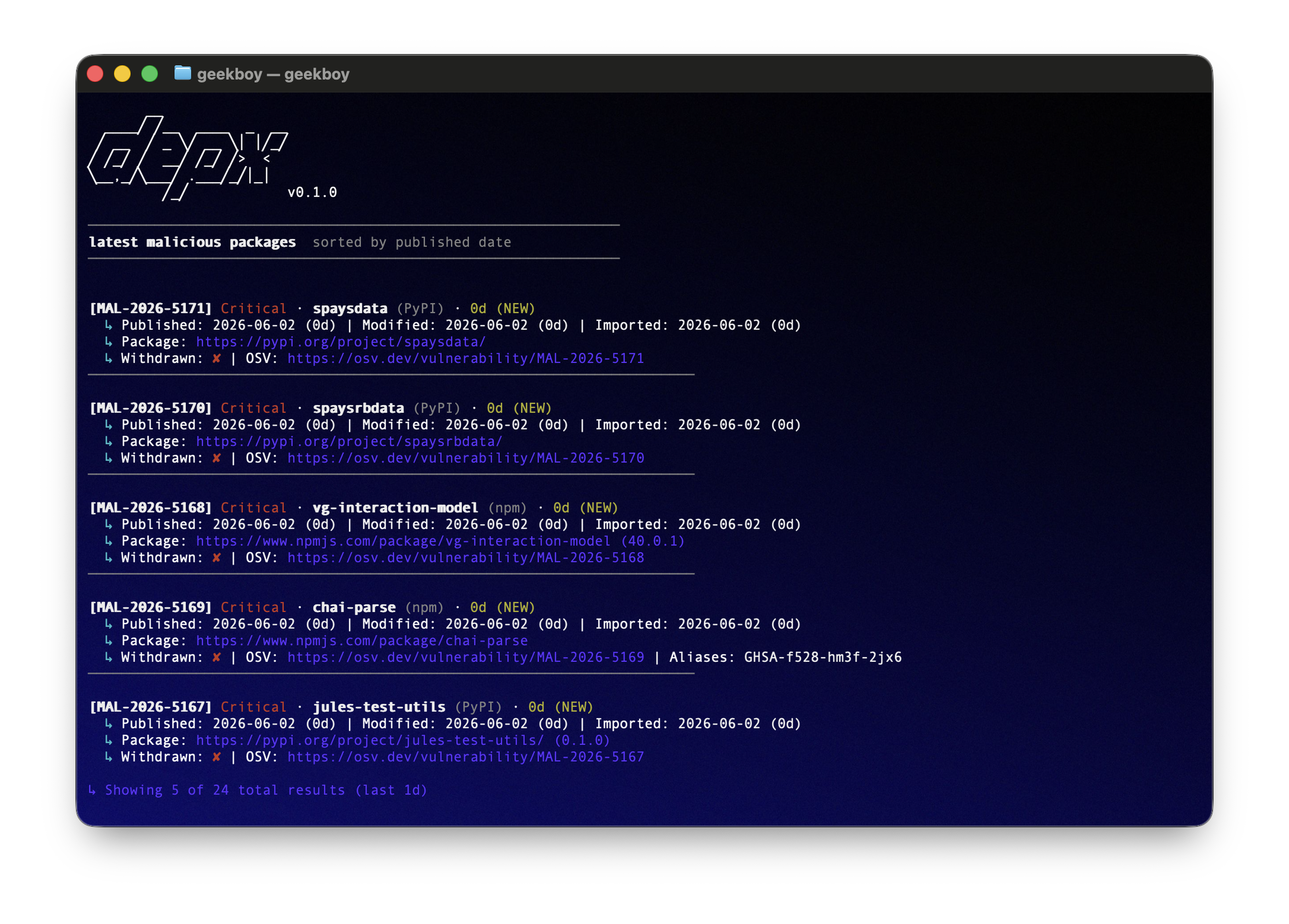 depx feed: latest malicious packages