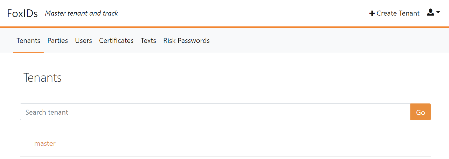 FoxIDs Control Client - Master tenant