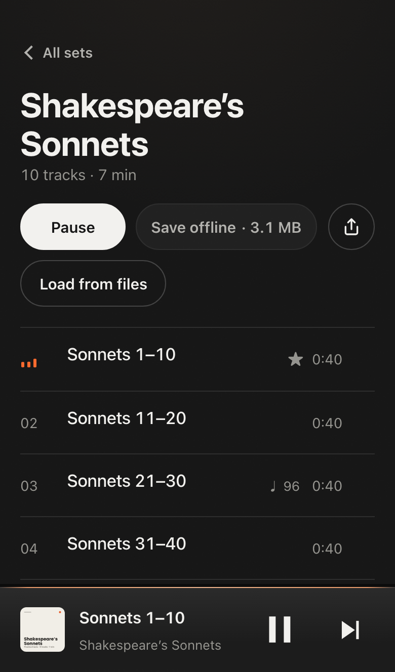 A set: numbered tracks, the waveform, and the transport