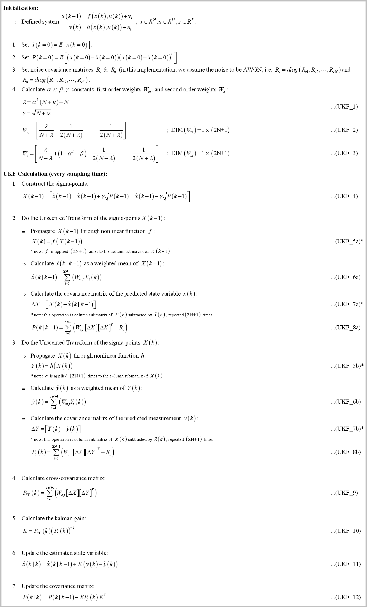 UKF Calculation
