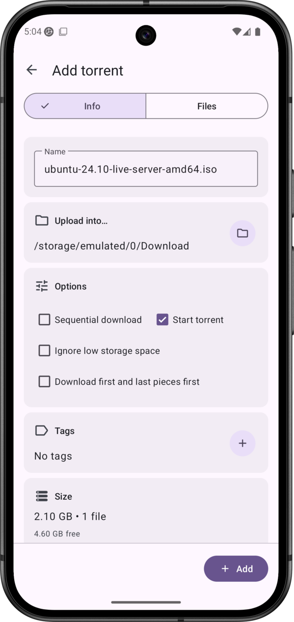 Screenshot 4 of LibreTorrent — opens full size