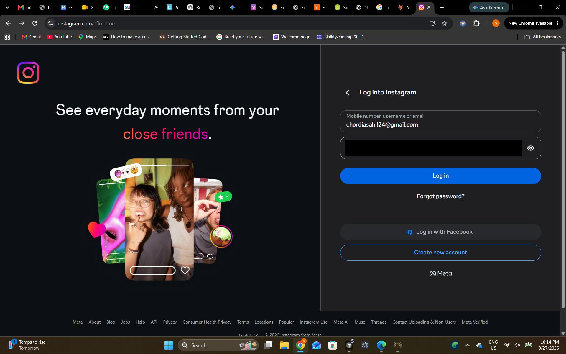 Instagram login with the password field blacked out in a Clippy capture