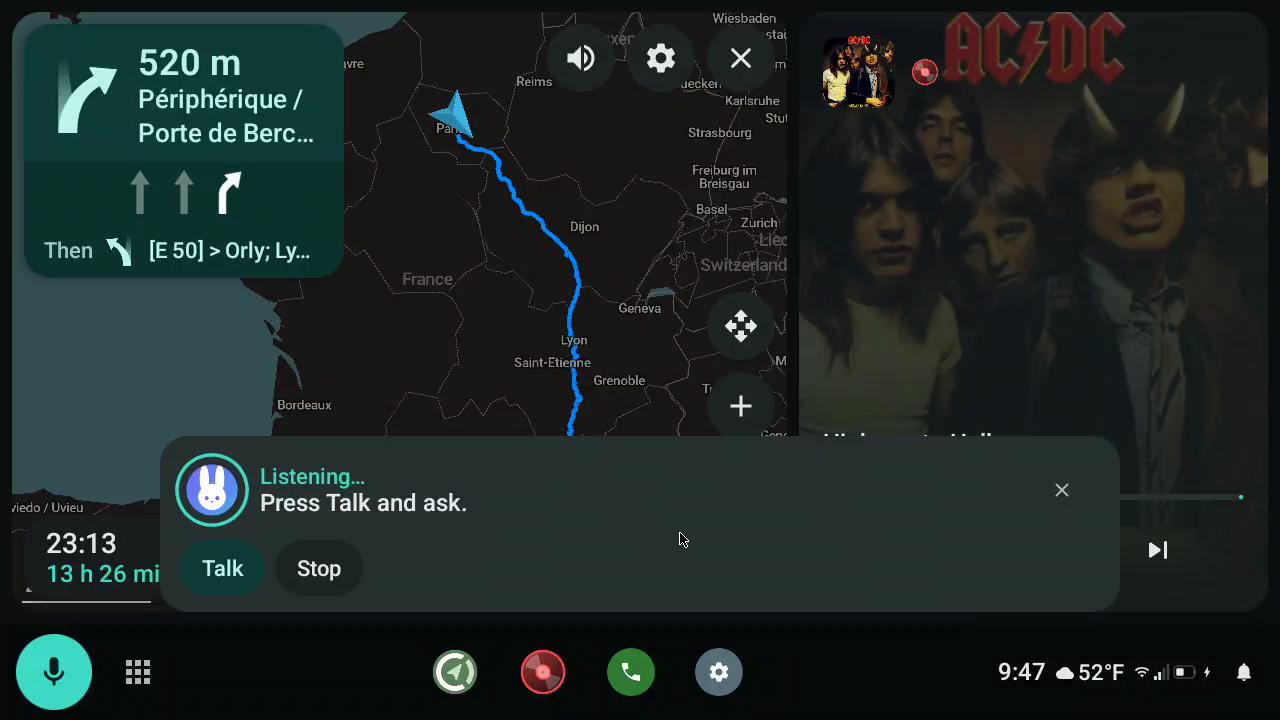 The voice assistant (Lapin) listening over the map