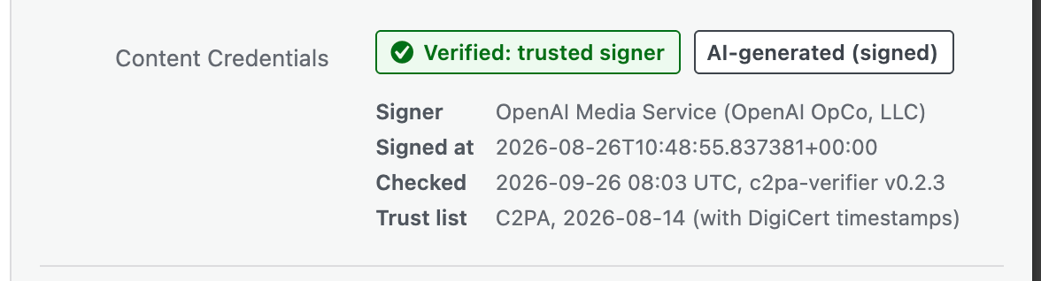 The attachment details of a verified, AI-generated image