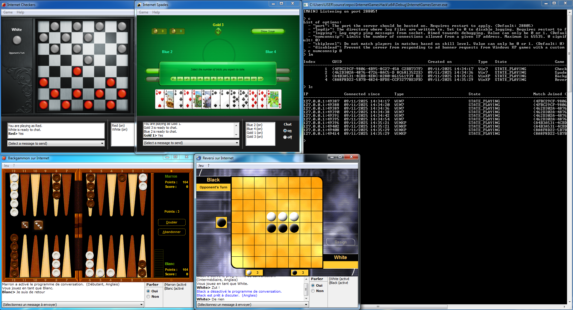 Preview of the Internet Games Server in action