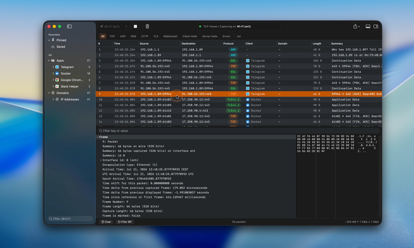 TCP Viewer live packet capture