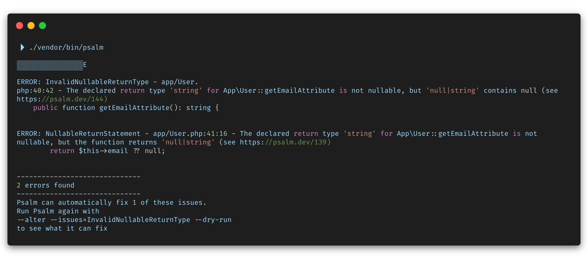Psalm Laravel Example