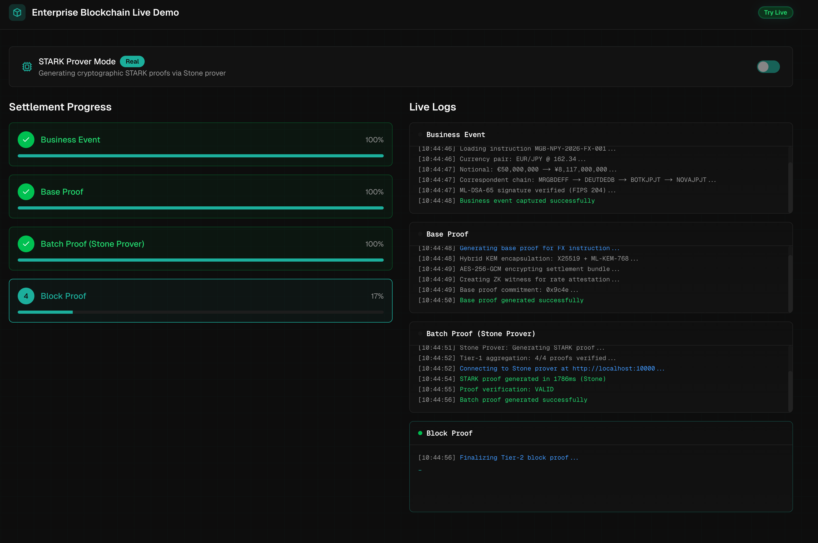 Live Proof Generation