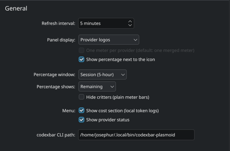 Panel display settings: meters, provider logos, or both