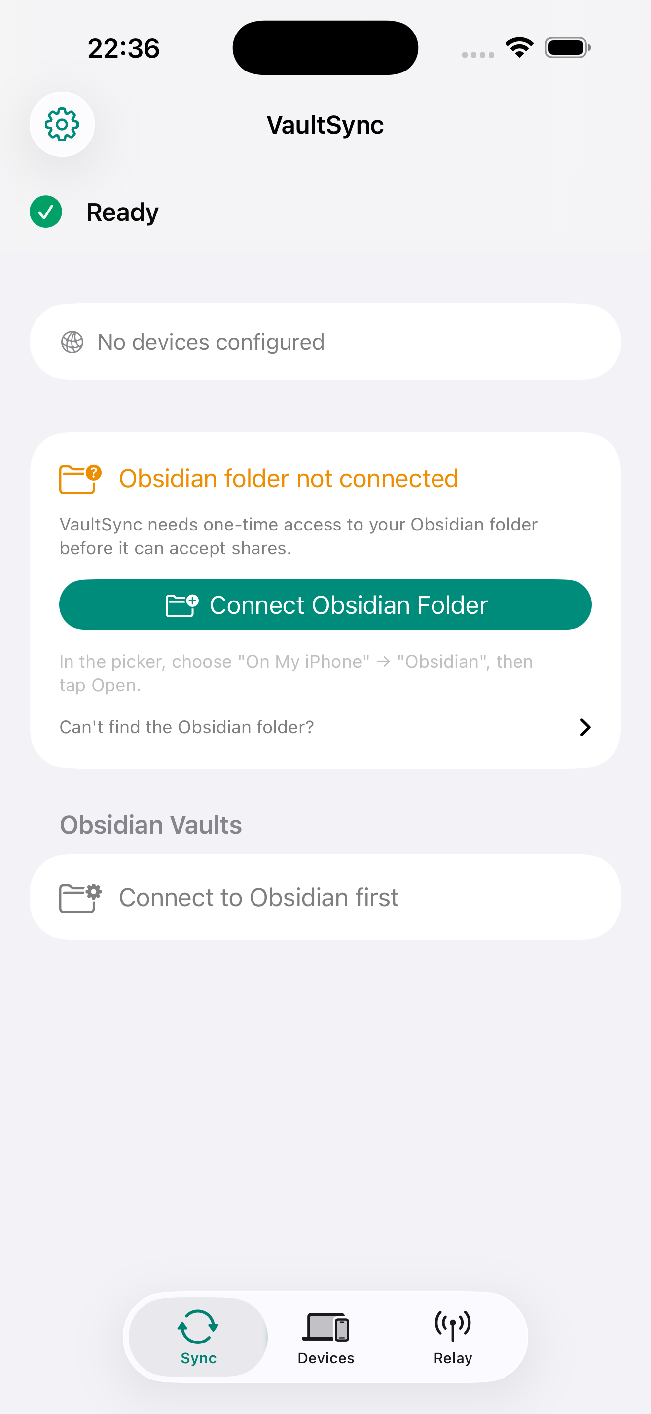 VaultSync home screen