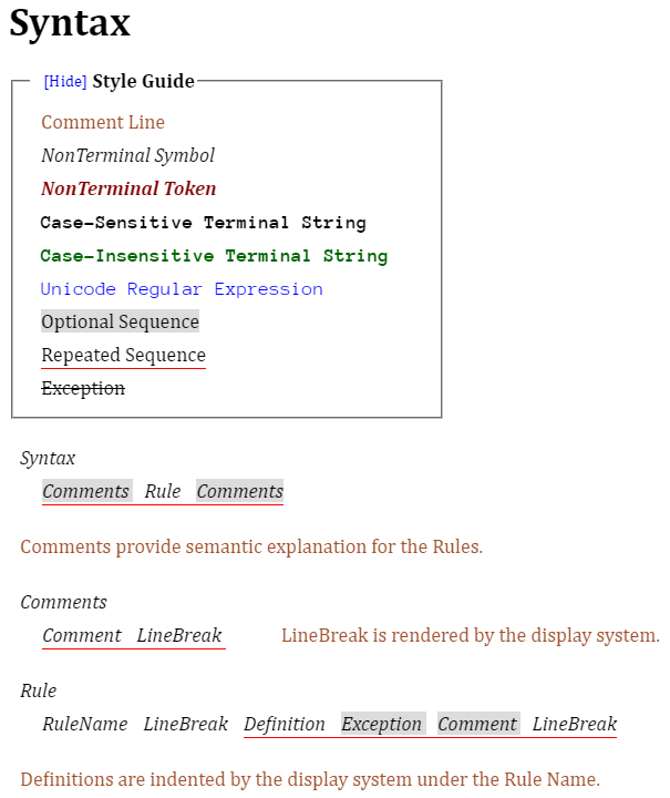 A screenshot of the XML-based syntax display