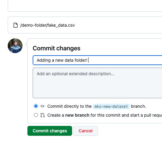 closeup screenshot of commit form