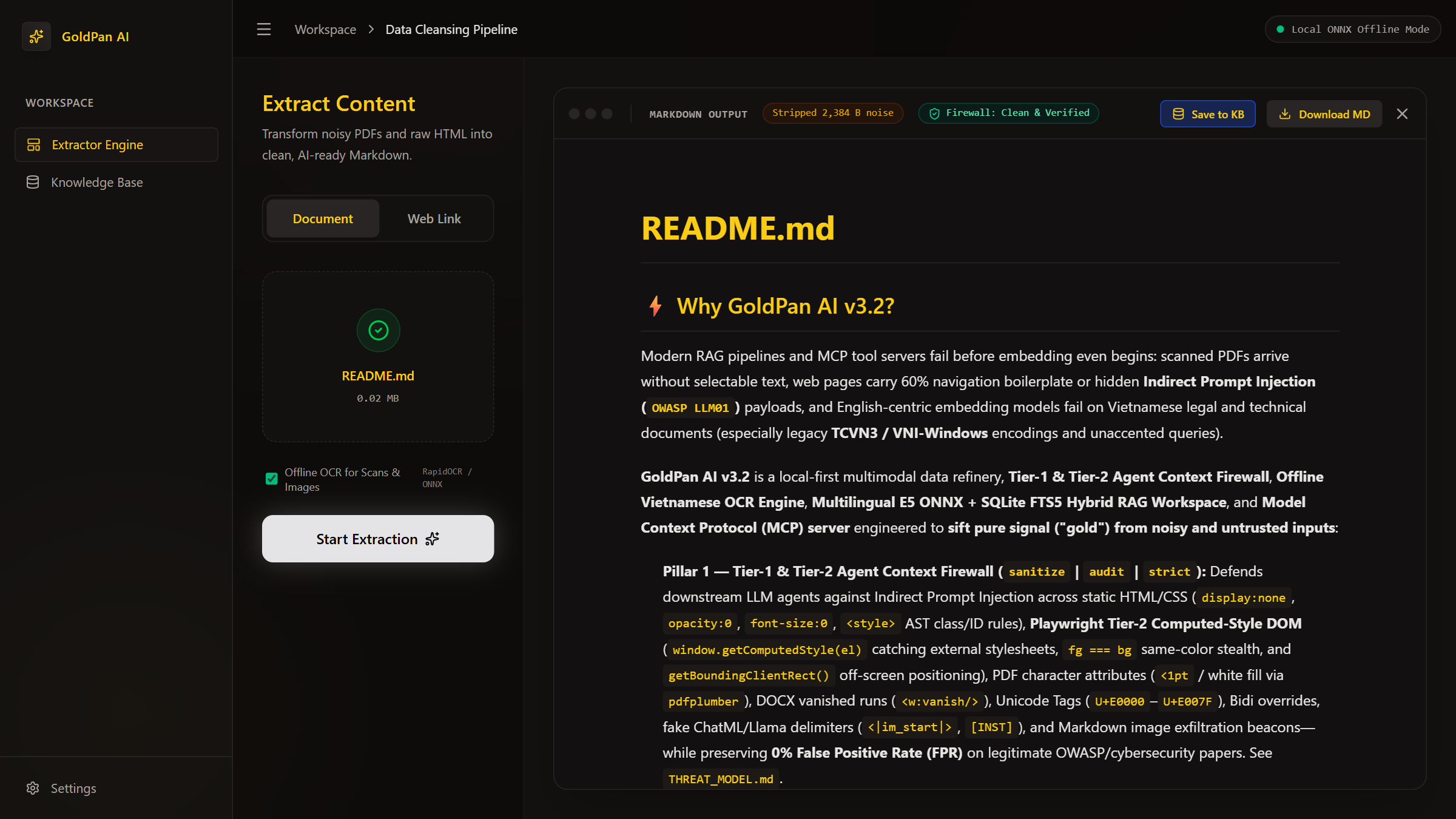 GoldPan v3.2 Extractor Engine & Context Firewall