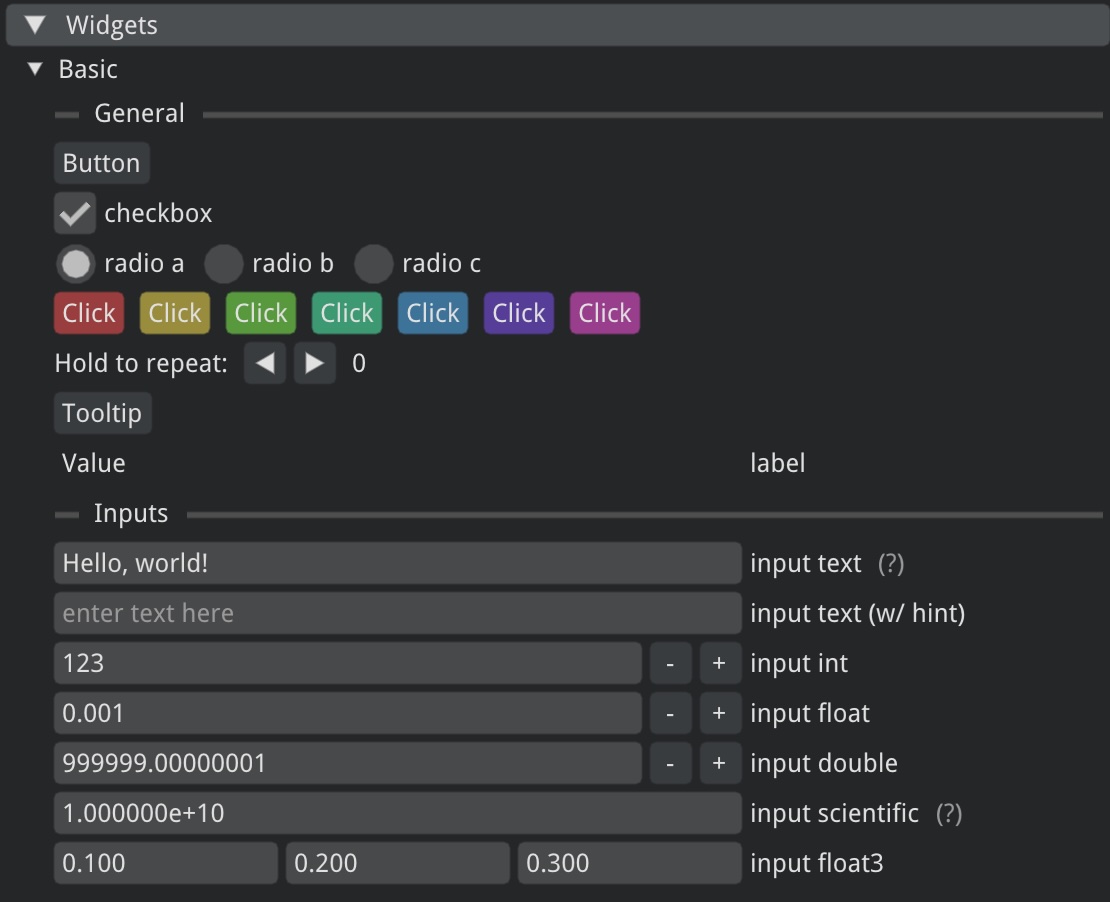 demo widgets imgui