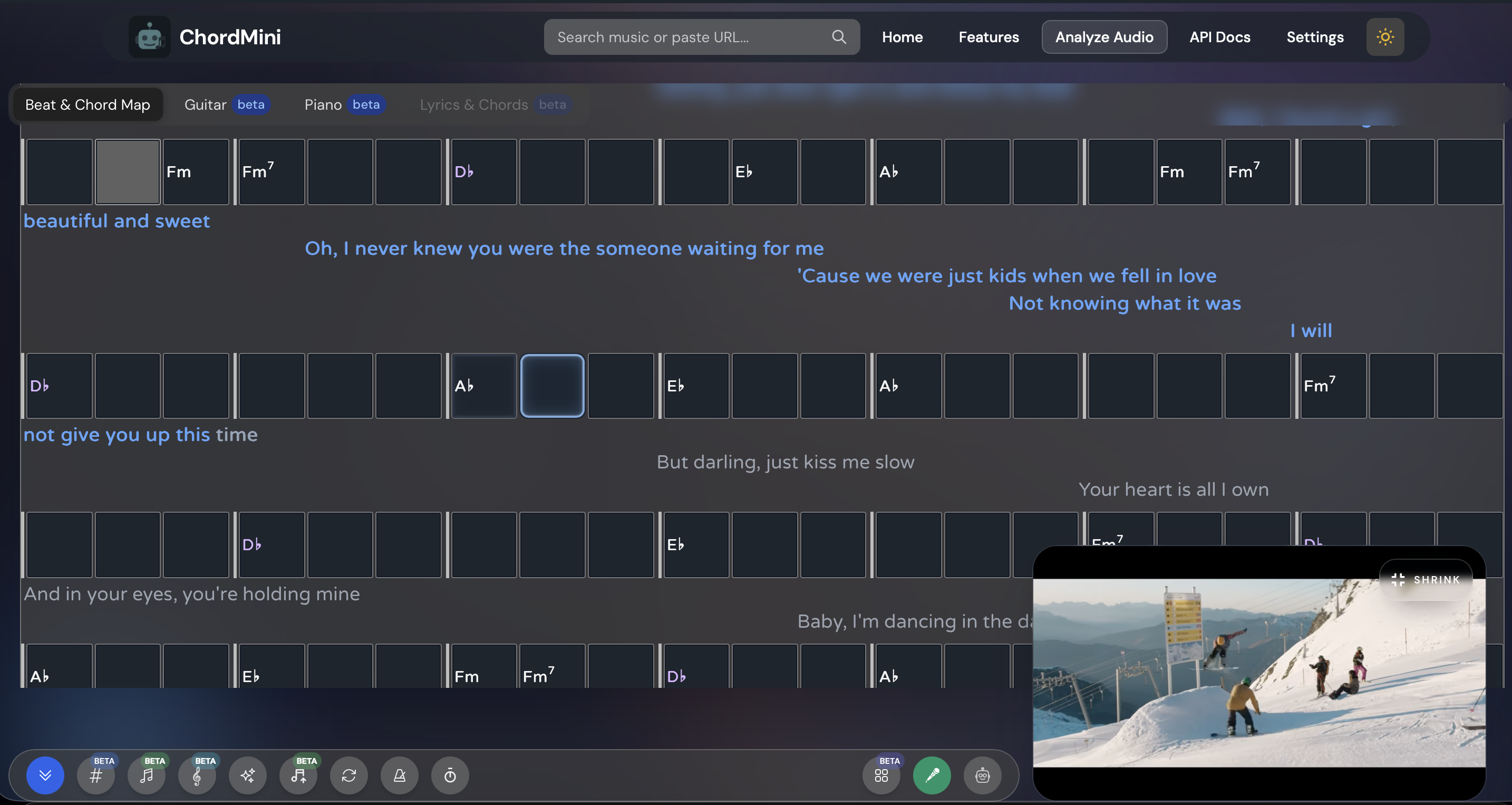 Beat Chord Grid with Lyrics