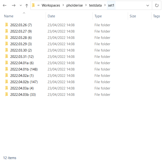 Screenshot of files after pholderising