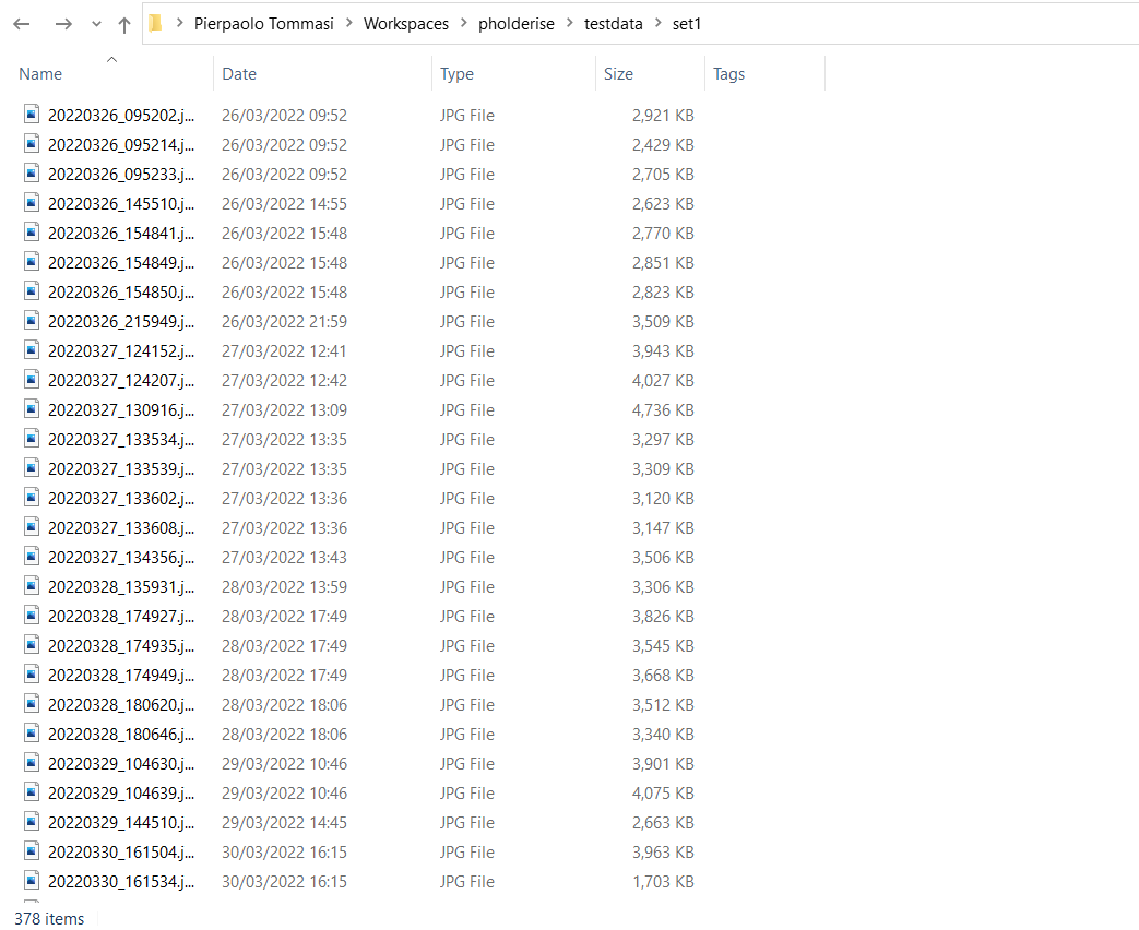 Screenshot of files before pholderising