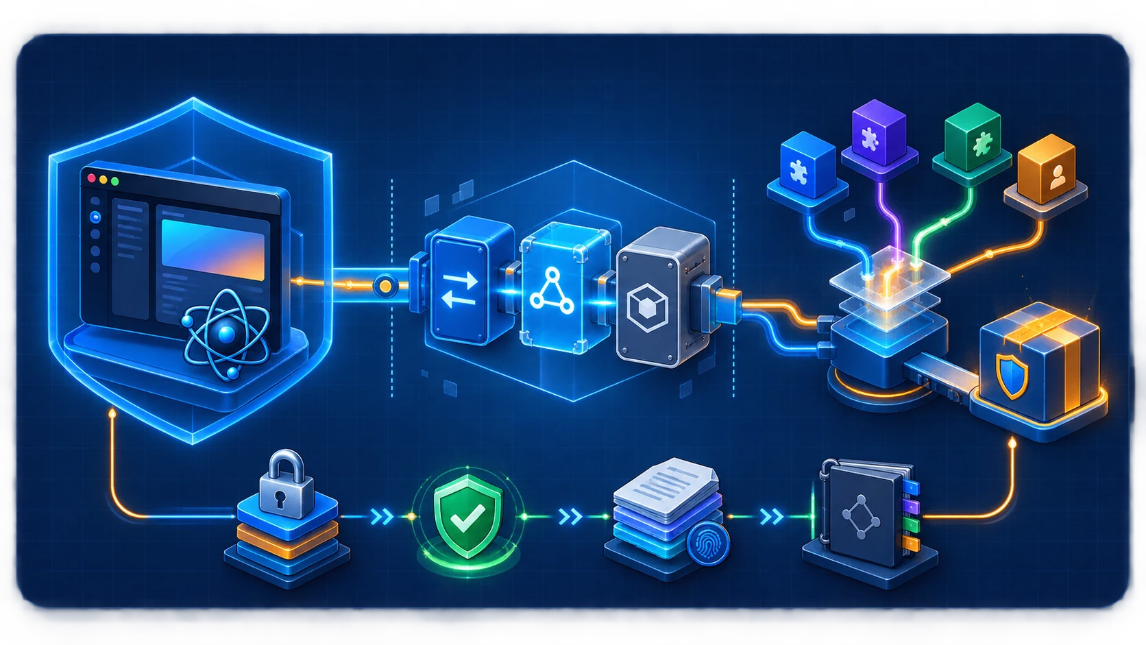 DSH Forge core features: a secure Electron host, public desktop services, composable bundles, and a verifiable desktop distribution