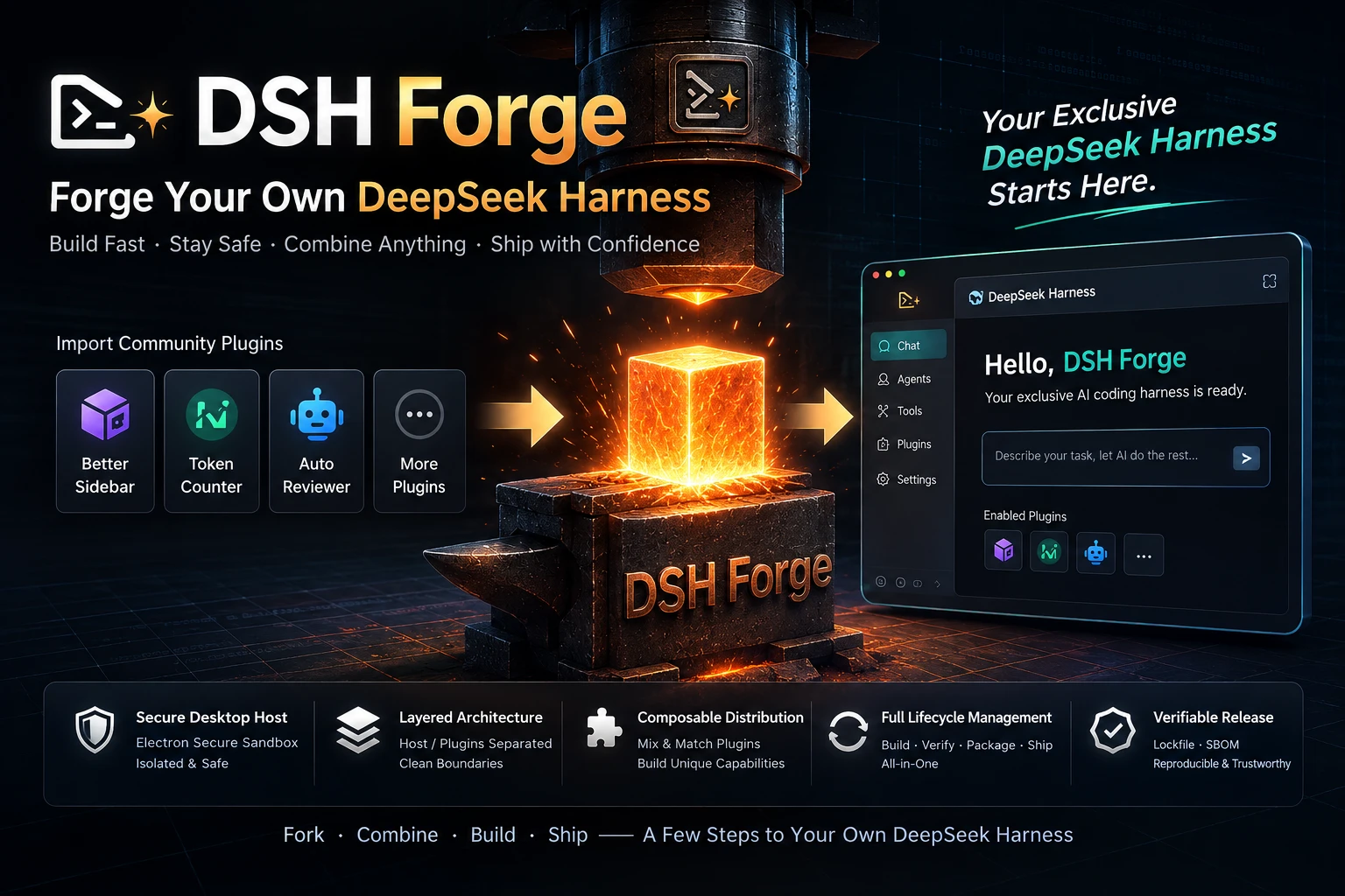 DSH Forge overview: build, compose, and verify a DeepSeek Harness desktop distribution