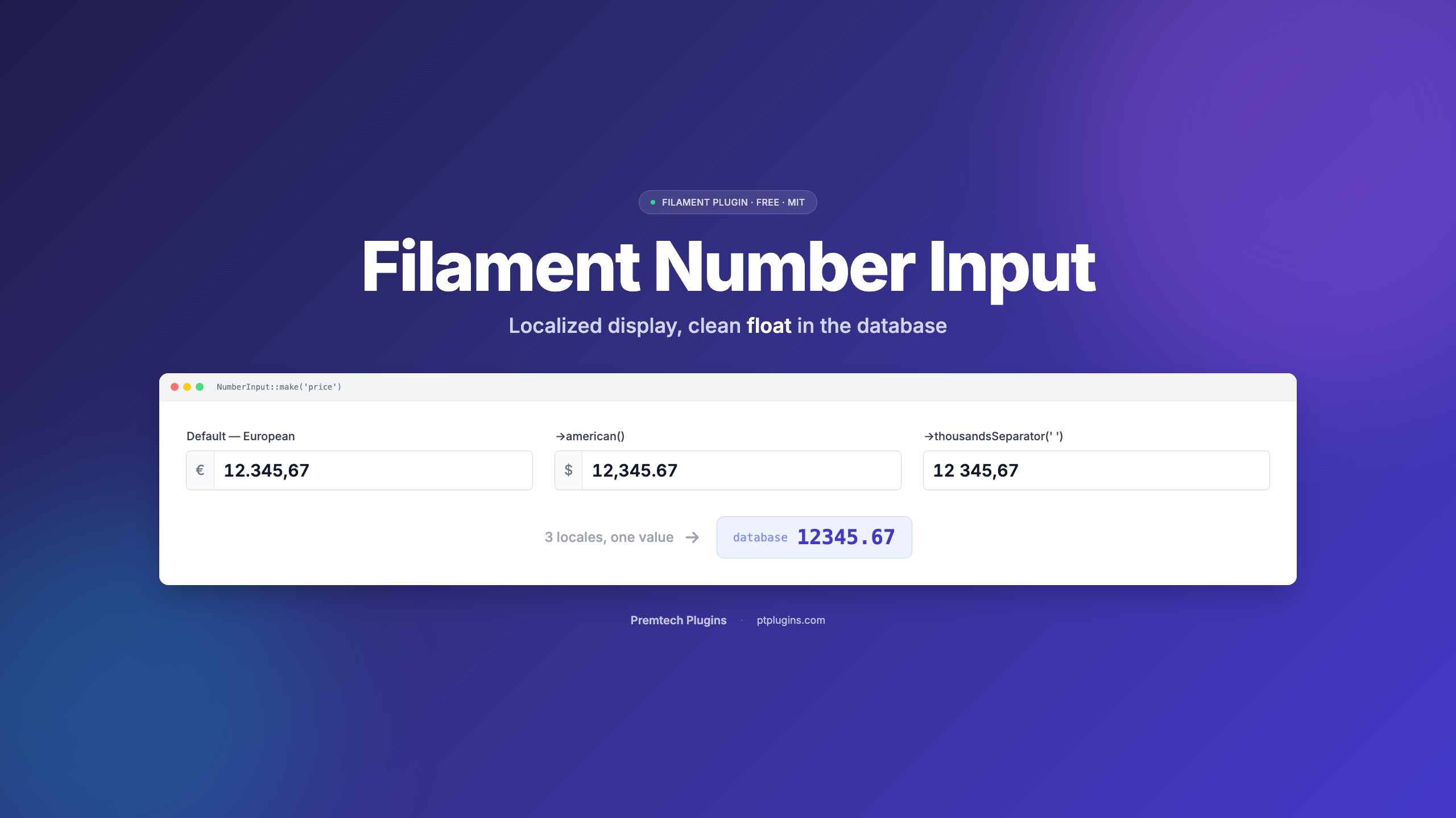 Filament Number Input — locale-aware numeric field that stores a clean float