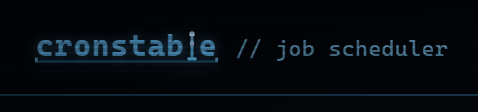 The cronstable wordmark; its l is a live self-balancing double pendulum: it sways through the theme glitches, collapses when the signal drops, and swings itself back upright